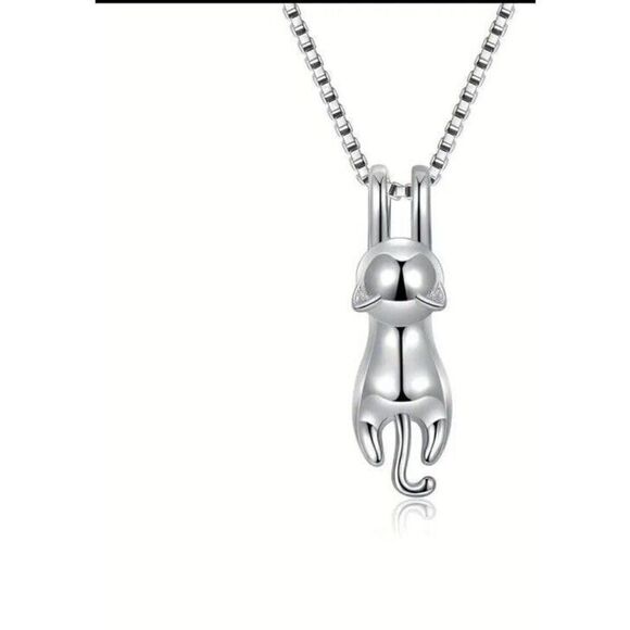 New 925 Sterling Silver Hanging Cat Necklace 18” - Picture 1 of 9